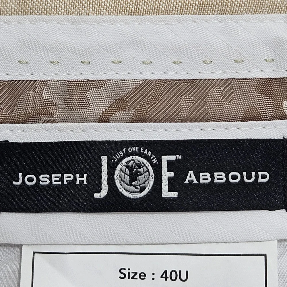Joseph Abboud Dress Pants Men 40 Beige 100% Linen Flat Front Straight Leg 3750